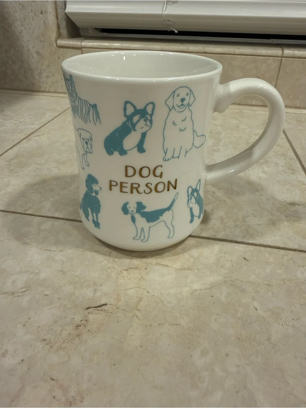 Target Dog Person Mug with Blue Dog Illustrations and Gold Lettering